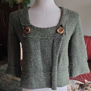 Free People Green Cardigan with Wooden Buttons